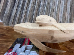 Balinese Hand Carved Suar Wood Whale Sculpture - Whale Wood Carving w/Calf 50cm