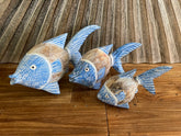 NEW Balinese Hand Carved Wooden Set 3 Fish Family Sculptures - Bali Gold Fish