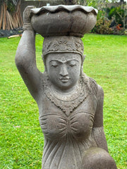 Set of 2 Balinese Master Carved Pink LAVA Stone Dewi Statue - Bali Garden Art