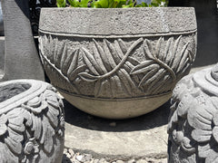 NEW Balinese Carved Concrete / Paras Pot - Bali Bamboo Carving FEATURE POT