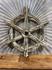 Bali Handmade Driftwood Ships Steering Wheel - Bali Nautical Wall Art