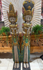 NEW Balinese Hand Carved Wood Rama & Shinta Sculptures 1.5m Tall - Set of 2