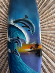 Bali Air Brushed Surfboard w/Dolphin Art Wall Decor 80cm - Bali Surfboard Art
