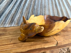 NEW Balinese Hand Carved Suar Wood Dolphin Bowl - Bali Carved Dolphin Bowl 40cm