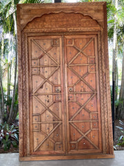 Authentic Balinese Teak Doors in Frame - Hand Carved Recycled Teak Bali Doors