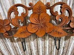 NEW Balinese Hand Crafted Frangipani 2 Hook Panel - Bali Frangipani Panel/2 Hook