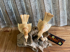Balinese Hand Carved & Crafted Suar Wood Bird w/Eggs Sculpture - Bali Carving