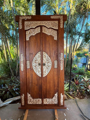 Authentic Balinese Teak Doors in Frame - Hand Carved Recycled Teak Bali Doors