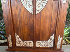 Authentic Balinese Teak Doors in Frame - Hand Carved Recycled Teak Bali Doors