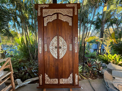 Authentic Balinese Teak Doors in Frame - Hand Carved Recycled Teak Bali Doors