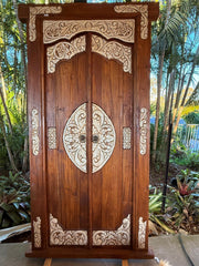 Authentic Balinese Teak Doors in Frame - Hand Carved Recycled Teak Bali Doors