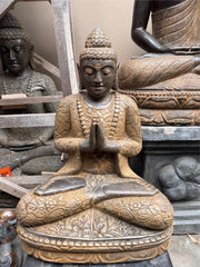 Balinese Master Carved LAVA Stone Buddha Statue w/Batik Cloak - RARE PIECE!!