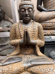 Balinese Master Carved LAVA Stone Buddha Statue w/Batik Cloak - RARE PIECE!!