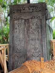 Primitive Balinese Teak Doors in Frame - Hand Carved Recycled Teak Bali Doors