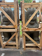 Master Carved Set 2 Greenstone Bali Lion Statues - GREAT FENG SHUI