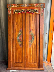 Authentic Balinese Teak Doors in Frame - Hand Carved Recycled Teak Bali Doors