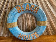 NEW Balinese Timber Life Buoy BEACH House Sign - Bali Beach House Life Buoy Sign
