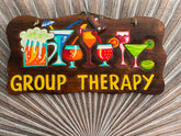NEW Hand Crafted & Carved TIKI GROUP THERAPY Sign Tropical Island Bali Bar Sign