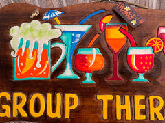 NEW Hand Crafted & Carved TIKI GROUP THERAPY Sign Tropical Island Bali Bar Sign