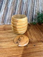 Balinese Hand Crafted Teak Wooden Beehive Honey Pot w/Lid + Dipper Spoon