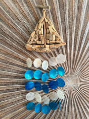 Driftwood Boat/Capiz Shell Windchime / Mobile - Bali Boat Windchime S