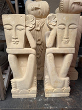 Hand Carved Set of 2 Limestone Balinese Mimpi Statues REDUCED FOR QUICK SALE