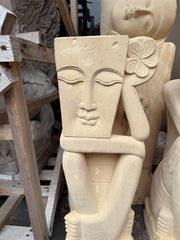 Hand Carved Set of 2 Limestone Balinese Mimpi Statues REDUCED FOR QUICK SALE