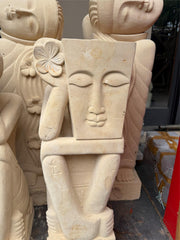 Hand Carved Set of 2 Limestone Balinese Mimpi Statues REDUCED FOR QUICK SALE