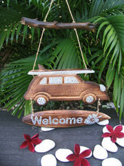 Brand New Bali Handmade WELCOME VW with Surfboard Sign Balinese Nautical Range