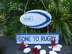 Brand New Bali Handmade GONE TO RUGBY Hanger Sign Balinese Nautical Range