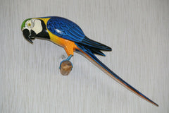 NEW Bali Hand Carved Macaw on Perch - Bali Bird Wall Art - Hand Crafted Macaw