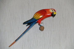NEW Bali Hand Carved Macaw on Perch - Bali Bird Wall Art - Hand Crafted Macaw