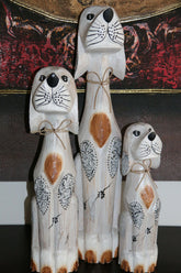 NEW Balinese Hand Carved Set 3 Dogs - Wood Carved Bali Animals - Set 3 dogs CUTE