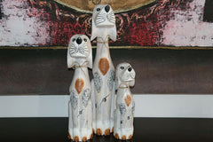NEW Balinese Hand Carved Set 3 Dogs - Wood Carved Bali Animals - Set 3 dogs CUTE