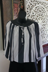 Beautiful 3/4 Sleeve Striped Top - 4 COLOURS AVAIL One Size - Balinese Clothing
