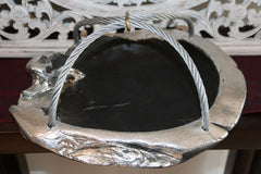 NEW Balinese Handcrafted Rainforest Wood Bowl with Stainless Steel Rope Handle