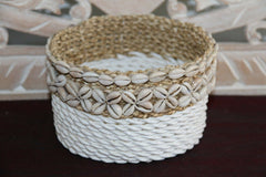 NEW Balinese BOHO Hand Crafted Seagrass Open Basket w/Shell Trim - 3 Sizes Avail