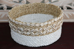 NEW Balinese BOHO Hand Crafted Seagrass Open Basket w/Shell Trim - 3 Sizes Avail