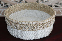NEW Balinese BOHO Hand Crafted Seagrass Open Basket w/Shell Trim - 3 Sizes Avail