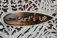 NEW Bali Handmade Surfboard Sign - Bali Surfs Up or Beach House Surfboard Sign