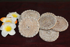 NEW Bali Woven Rattan Coasters w/Shell Trim - Balinese Coasters w/Shells 1 Pce