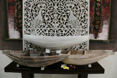 NEW Balinese Hand Crafted Wooden Row Boat Decor - Divided Row Boat Bowl/Pot