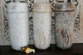 NEW Hand Carved Wooden Palm Tree Pot - BOHO Style - 3 Colours Available