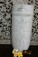 NEW Hand Carved Wooden Palm Tree Pot - BOHO Style - 3 Colours Available