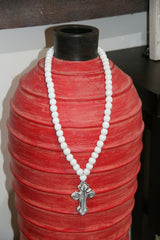 NEW Hand Crafted Balinese Wood Cross Necklace - Wood Bead / Cross Tassel