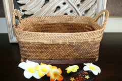 NEW Balinese Hand Crafted Woven Open Basket w/Rattan Trim - 2 Colours Avail