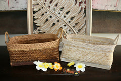 NEW Balinese Hand Crafted Woven Open Basket w/Rattan Trim - 2 Colours Avail