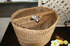 NEW Balinese Hand Crafted Rattan Open Basket / Magazine Holder - 2 Colours Avail