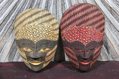 NEW Hand Carved Wooden Wall Hung Batik Style Mask - Bali Batik Mask