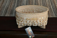 NEW Balinese Hand Crafted Woven Open Basket w/Rattan & Shell Trim - 3 Sizes Avai
